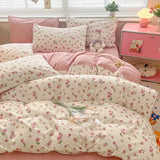 DAIIIBABYYY  -  New Little Fresh Pure Cotton Four Piece Set with 40 Thread Count All Cotton Bedding Ins Bed Sheet and Quilt Set with 4