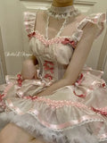 DAIIIBABYYY  -  Japan Lace Ruffle Bowknot Organza Pink Puffy Bubble Sleeves Lovely Lolita Princess Dress Cross Dresser Sissy Maid Role Play