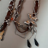 DAIIIBABYYY  -  Sweet Cool Butterfly Star Tassel Leather Brown Choker Clavicle Chain Necklace Female Punk Spicy Girl Grunge Accessories Jewelry