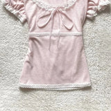 DAIIIBABYYY  -  Kawaii Pink T Shirt Women Japanese Cute Bow Lace Up Tops Summer Y2K Korean Fashion Lace Patchwork Puff Short Sleeve Tees
