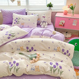 DAIIIBABYYY  -  New Little Fresh Pure Cotton Four Piece Set with 40 Thread Count All Cotton Bedding Ins Bed Sheet and Quilt Set with 4