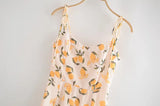 Daiiibabyyy  Vintage French Summer Orange Lemon Print Bandage Spaghetti Strap Midi Dress Women Hem Slit Bow Lacing Up Sling Dresses Vestido