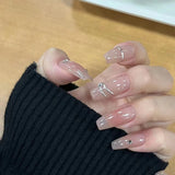 Daiiibabyyy 10PCS Detachable Nude Magic Mirror glitter flashing aurora false nails with glue full cover ballet acrylic press on fake nails