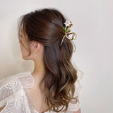 Daiiibabyyy New Women Metal Hair Claw Elegant Gold Flowers Hair Clips Barrette Crab Headband Ponytail Clip Headwear hair accessories tiara