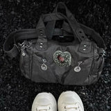 Daiiibabyyy  Y2Kwomen Large Capacity Single Shoulder Crossbody Bag Retro Motorcycle Street Trend Sweet Cool Style Mixed With Rivet Decoration