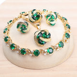 Daiiibabyyy Gold Color Bridal Green Zircon Jewelry Sets For Women 925 Silver Wedding Earrings Rings Bracelets Pendant Necklace Set