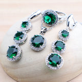 Daiiibabyyy 925 Silver Bridal Jewelry Sets For Women Green Zircon Earrings Rings Pendant Wedding Necklace Set
