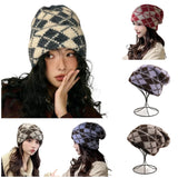 Daiiibabyyy  Fall Winter Knitted Hats for Women Men Check Plaid Beanies Skullies Fashion Casual Double Layer Red Christmas Hats Gift