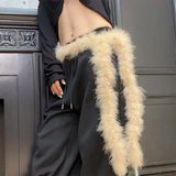 Daiiibabyyy  Jeans Pants Decor Super Soft Punk Fur Belt Y2K Warm Soft Belt Fluffy Waist Chain Street Dance Accessory