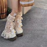 DAIIIBABYYY  -  Y2k Sweet Lace Leg Cover Cover Plush Star Lolita Love Cute Lace Summer Thin Stockings Leg Warmers Japanese JK Accessories Sock