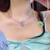 Daiiibabyyy Korean Summer Cute Handmade Pearl Flower Pendant Beaded Neck Clavicle Chain Choker Necklace For Women 2024 Vacation Accessories