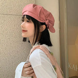Daiiibabyyy Korean Spring Summer Cotton Pink Bow Beret Cap Women Girl Beret Artist Bud Painter Hat Japanese Cute Big Bowknot Beret Hat
