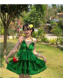 DAIIIBABYYY  -  Summer Fashionable Hollow Out Ruffles Solid Color V-neck Mini Dress Femme Lolita Sweet Pleated Women Clothing Slim Sexy Dress