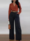 Daiiibabyyy  Summer Women's Clothing High Waist Wide Leg Pants With Belt Flowy Slim Trousers For Woman Polyester Elegant Tailored Full Length