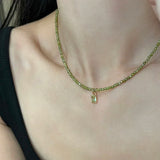 Daiiibabyyy  Fashion Real Gold Plated Copper Rectangle CZ Cubic Zircon Green Color Crystal Glass Pendant Choker Necklaces For Women