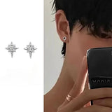 Daiiibabyyy  -  Design Star Stud Fashion High Street Sense Ins Simple Niche Silver Earrings