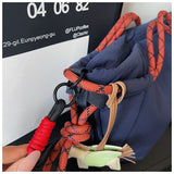 Daiiibabyyy  Vintage Multi-pocket Large Tote Bag Drawstring Shoulder Contrast Webbing Crossbody For Outdoor Hiking Daily Commute Handbags