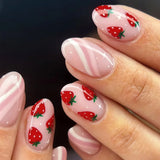 Daiiibabyyy  24Pcs Short Almond French Fake Nail Flower Pattern with Design Full Cover False Nails Simple Oval Reusable Press on Nails Tips