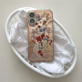 Daiiibabyyy  Pattern IND Retro Flower Phone Case with Plush Ball Bell Pendant for iPhone 11 12 13 14 15 16 17 Pro Max
