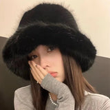 Daiiibabyyy  Big Fluffy Faux Fur Bucket Hat for Women Luxury Plush Fisherman Hat Warm Winter Hat Thicken Cold Snowy Day Panama Cap