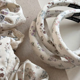 Daiiibabyyy -  French Style Milk White Background Floral Large Intestine Hair Band Rubber Band Ponytail Hair String Headband Hair Accessories