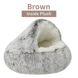 DAIIIBABYYY  -  Soft Plush Pet Bed with Cover Round Cat Bed Pet Mattress Warm Cat Dog 2 in 1 Sleeping Nest Cave for Small Dogs