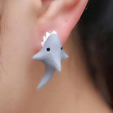 Daiiibabyyy 1Pair Cute Animal Biting Stud Earrings Women Girl Cartoon Shark Dinosaur Resin Stud Earring Ear Studs Bite Funny Jewerly Gift