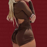 Daiiibabyyy  New Summer Collection for Europe and America! Long - Sleeve Front Design, Back Pleated, Waist - Baring Sexy Y2K - Style Skinny S