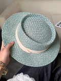 Daiiibabyyy  Women's Flat-Brimmed Straw Hat: Summer Woven Wide-Brimmed Flat-Brimmed Formal Hat, Soft Beach Holiday Hat