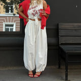 Daiiibabyyy  New Fashion Casual High Waist Solid Color Loose Fit Eastic Waist Wide Leg Pants
