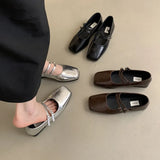 DAIIIBABYYY  -  Autumn Women Flat Shoes Fashion Sliver Square Toe Shallow Ladies Elegant Mary Jane Ladies Shoes Flat Heel Outdoor Laofer