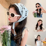 Daiiibabyyy  Pastoral Style Handmade Knitted Headscarf Hat Triangle Sunshade Crochet Headband Hollowed Flower Headscarf Beach Photography