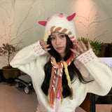 Daiiibabyyy  Women's Winter Hats Cute Funny Little Monster Knitted Hat Winter Plush Warm Woolen Hat With Straps Ear-protecting Lei Feng Hat