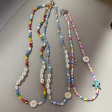 DAIIIBABYYY  -  Handmade Daisy Necklace Bead Flower Choker For Women Bohemian Fashion Colorful Spring Jewelry Party Gift