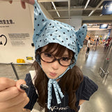Daiiibabyyy  Korean Version Pink Polka Dot Satin Little Devil Corner Strap Pullover Hat Women Spring and Summer Sweet Niche Cute Headband