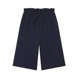 Daiiibabyyy  Women's Layered Decorative Waist Casual Shorts Navy Blue Waist Drawstring Wide Leg Knee Shorts Casual Culottes For Women TSP2