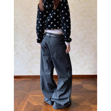 Daiiibabyyy  Autumn Y2K Vintage 90s Gray Striped High Waist Wide Leg Pants Women Long Loose Trousers Full Length Bottom Jeans Pants