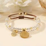 DAIIIBABYYY  -  Handmade Double Strand Crystal Bracelet with Gold Plated Coins Elegant Women Accessories