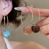 Daiiibabyyy  Light Luxury Multiple Multicolor Round Resin Ball Large Hoop Earrings for Women Gold Plated Iron Alloy Daily Party Jewelry