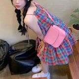 DAIIIBABYYY  -  Summer Sweet Fresh Lolita Patchwork Drawstring Printing Plaid Fashion Loose Minimalist Casual Sleeveless Slip Dresses