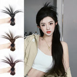 Daiiibabyyy  Women Half-tie Hair Claw Feather Shuttlecock Head Lazy Meatball Head Crab Clip Wig Catch Clip High Ponytail Hair Accessories