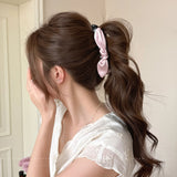 Daiiibabyyy  Korean Style Fabric Bow Banana Clip for Women Volumizing Ponytail Holder for Thick Hair Puffy Cloth Hair Claw for High Ponytail