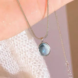 Daiiibabyyy  Korean Silver Color Oval Aquamarine Pendant Necklace Ladies Girls Luxury Snake Chain Necklace Fashion Jewelry Accessories