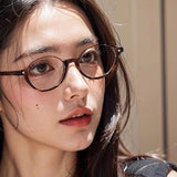 Y2K Retro Oval Half-frame Glasses for Women Leopard Ins Sweet Cool Eyewear Brand Reading Computer Anti Blue Light Eyeglasses