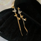 Daiiibabyyy  Silver Needle Zircon Butterfly Tassel Earrings  Personalized Fashionable High-end Earring Light Luxury Versatile Jewelry