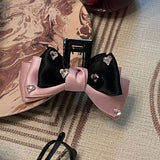 Daiiibabyyy  1pc Female group bow clip new pink and black satin back of head dished shark clip hair accessory