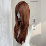 Daiiibabyyy  Synthetic Straight Women Wigs High-Layered Orange-Brown Wig with Hair Bangs 26inch Long Straight Wig for Women Daily Party Wear
