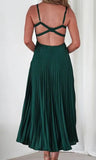 Daiiibabyyy  Summer Woman Dress Spaghetti Strap V Neck Maxi Dress Pleated A Line Silhouette Elegant Party Evening Dress Yellow Teal Emerald