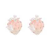 Daiiibabyyy  Exquisite Pink Strawberry Earrings for Women Light Luxury Zircon Heart-Shaped Earrings Y2K Girl Cute Jewelry Accessories