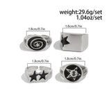 Daiiibabyyy  4pcs Set Hip-hop Punk Geometric Oval Rectangular Five-pointed Star Opening Rings for Men  Trendy Personality Jewelry Sets Gift